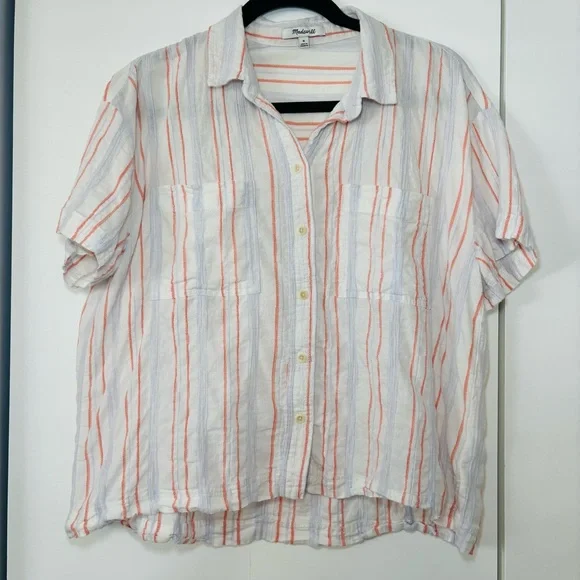 Madewell Women’s Beachside Seersucker Stripe Shirt Medium White - Picture 3 of 9